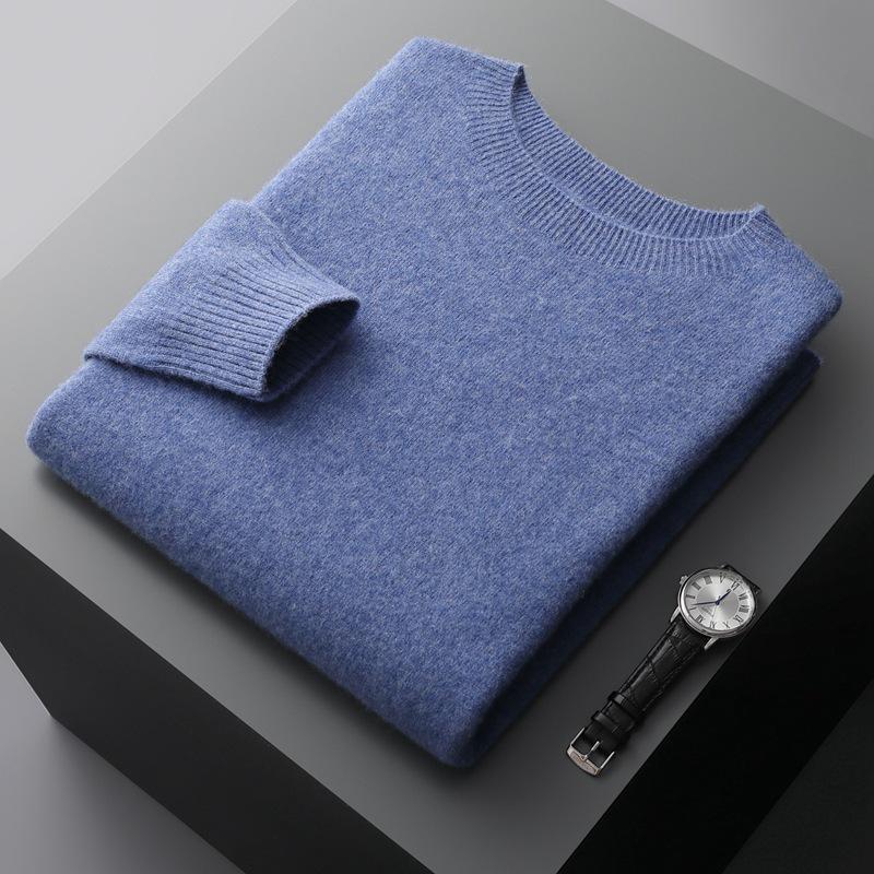 Men's Round Neck Cashmere Sweater - Business Casual, Loose Fit, Autumn Winter Knitwear