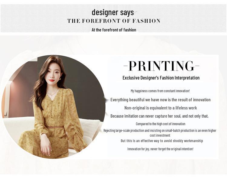 Floral V-Neck Long Sleeve Dress - Liu Yifei Inspired