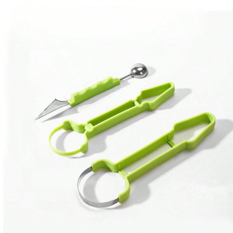 3-In-1 Fruit Carving Tool Knife Set, Professional Stainless Steel Melon Ball Spoon Set, Double-Sided Melon Ball Spoon