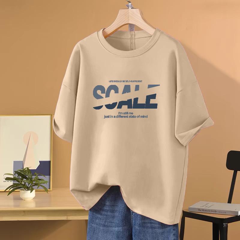 Damen Trendiges Baumwoll Kurzarm Rundhals Bedrucktes T-Shirt für Sommer