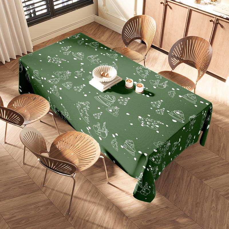 Europejski Styl Świąteczny Dekoracyjny Obrus Zielony Wzorzysty Z Wesołymi Choinkami I Pudełkami na Prezenty Do Dekoracji na Przyjęcie Świąteczne
