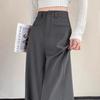 Womens High-Waisted Wide-Leg Trousers Gray Office Chic Loose Straight Pants With Flowy Drape