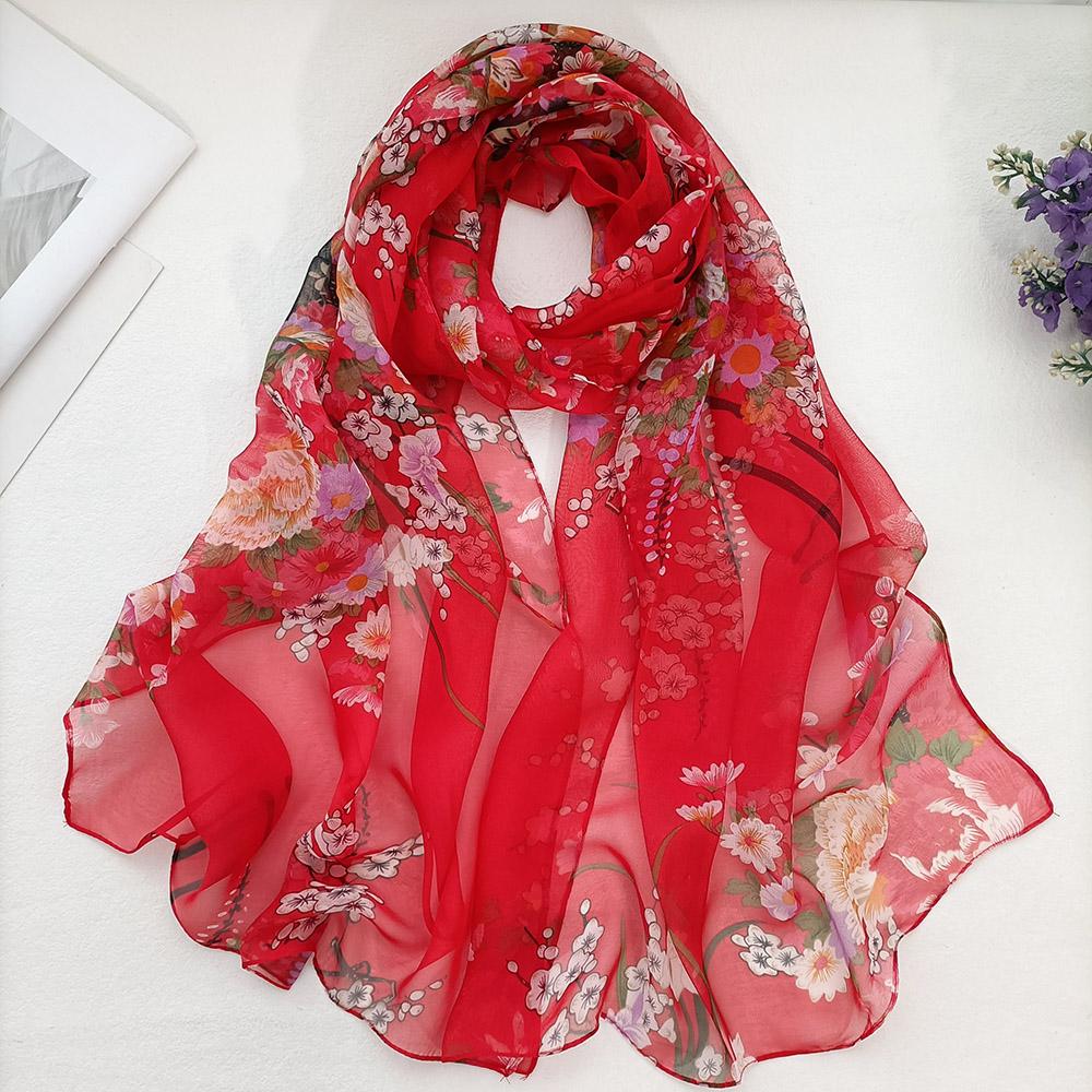 

Women Foulard Elegant Chiffon Georgette Scarf Plum Bossom Summer Bandana Travel Sunscreen Thin Breathable
