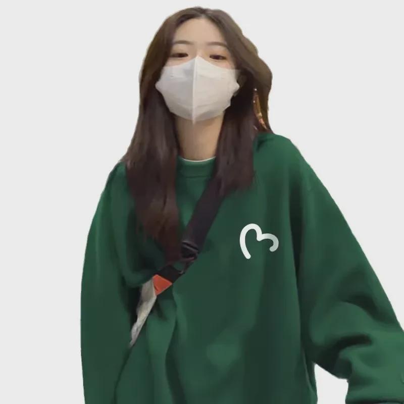 Dámská plus sametová evropská modrá mikina s kulatým výstřihem - Jaro/Podzim 2024 Volný střih top