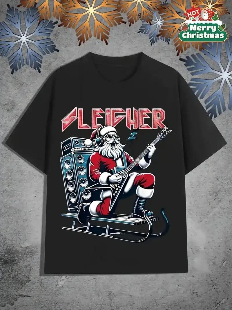 Men s and Women s T-shirts Rock Santa Electric Guitar T-Shirt - Heavy Metal Santa Claus SLEIGHER Q4589 XL