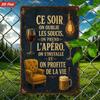 1pc French Aperitif Metal Sign, Ce Soir Aperitif Quote Wall Decor, Martini Cocktail Beer Mug Art for Home Bar Living Room