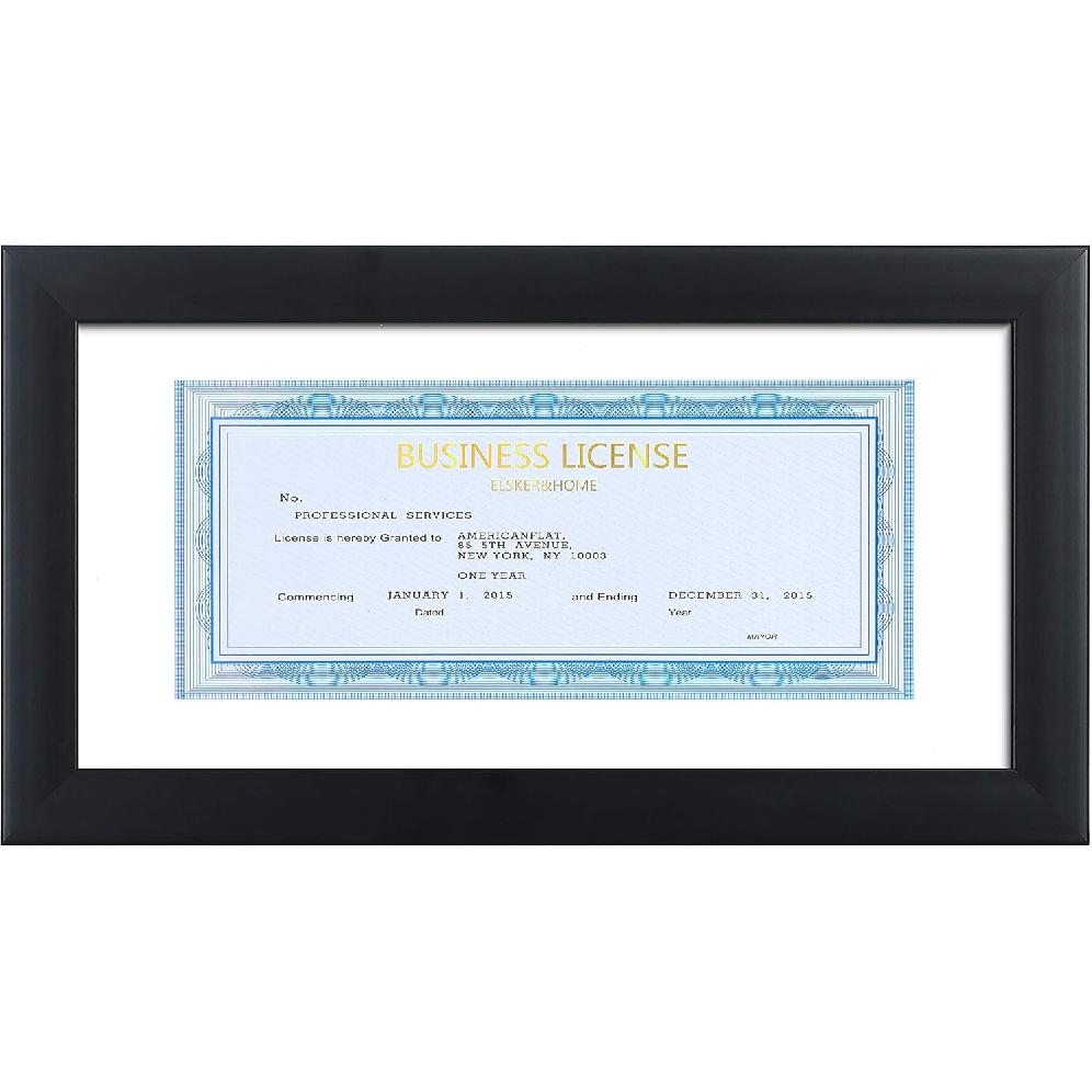ELSKER&HOME 5X10 Business License Frame Black For 3.5X8 Standard Business License With Mat - 5X10 Frame Without Mat For Panoramic Picture, Wall Or
