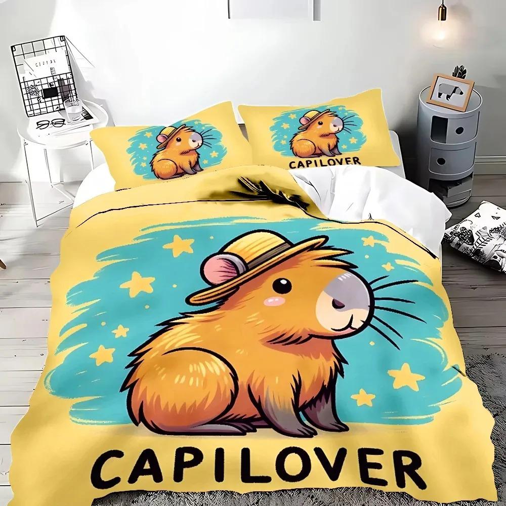 Capybara bedding set, cartoon duvet cover and pillowcase 135x200cm, cute home bedroom decoration, gift for boys and girls