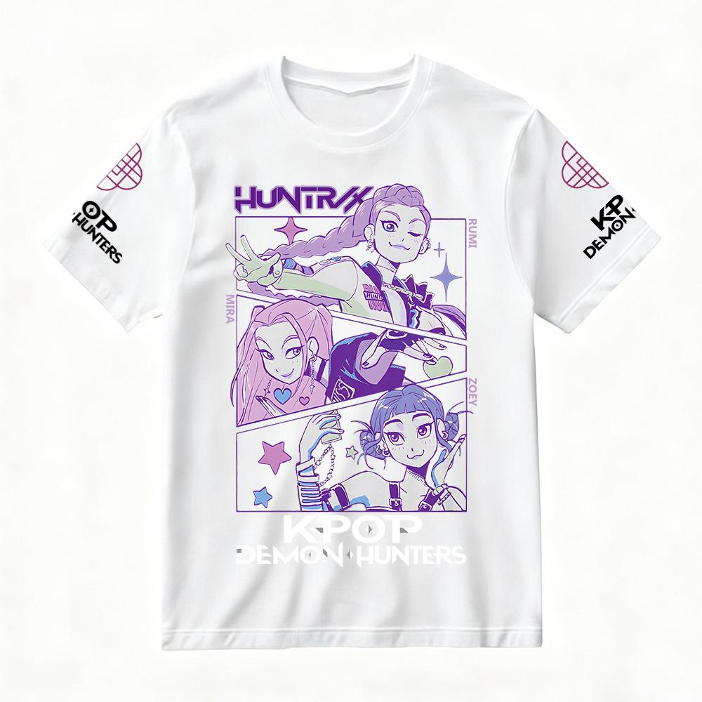 Women's Summer KPop Demon Hunters Graphic T-Shirt Stylish Streetwear Top with Rumi Mira Zoey Character Prints for Trendy Casual