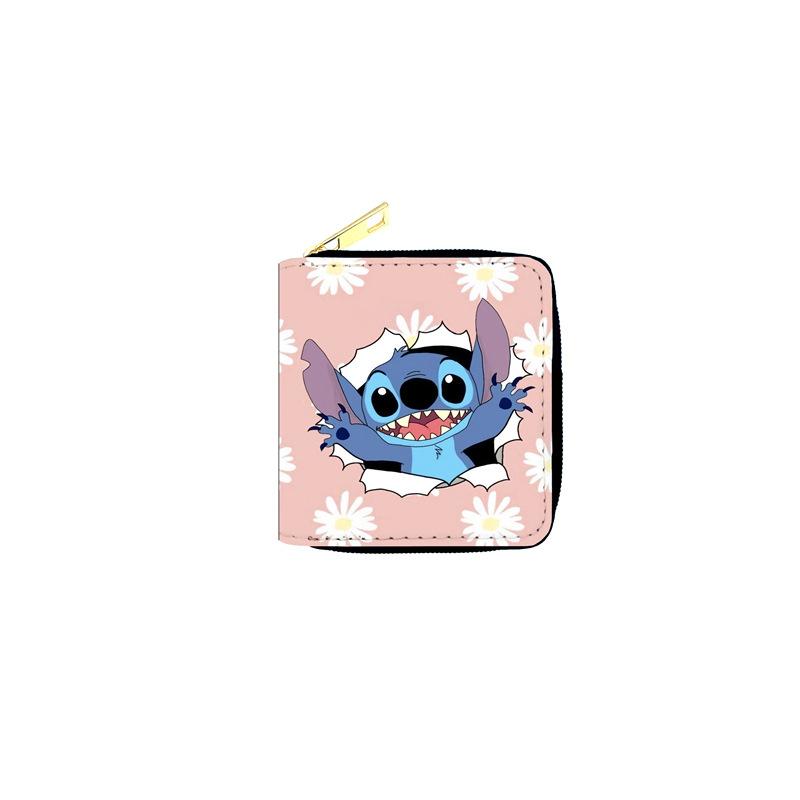 Stitch PU Leather Short Zip Wallet Cute Cartoon Coin Purse Card Holder ID Case for Students Women Blue 6pcs
