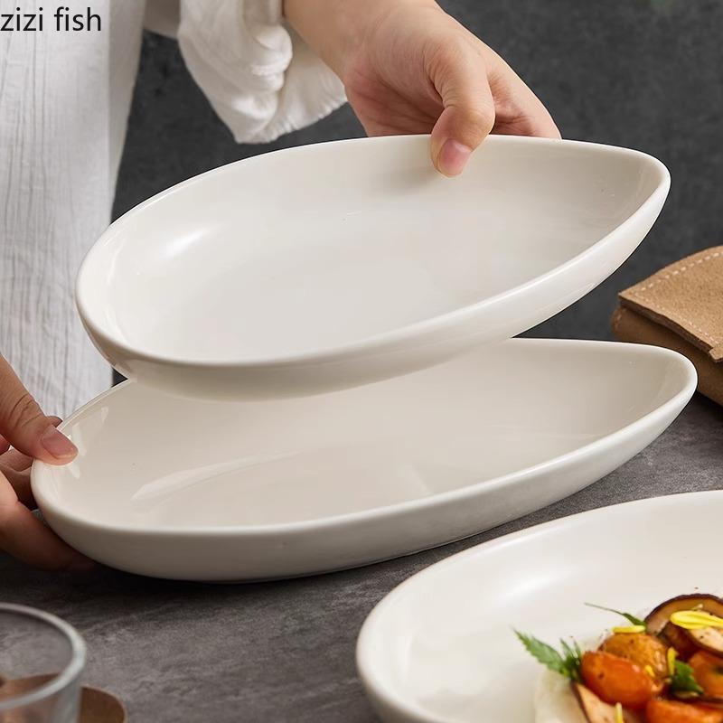 Solid Color Ceramic Shaped Plate Household Fish Plate Dessert Plate Sushi Plates Barbecue Plates Hotel Creative Tableware
