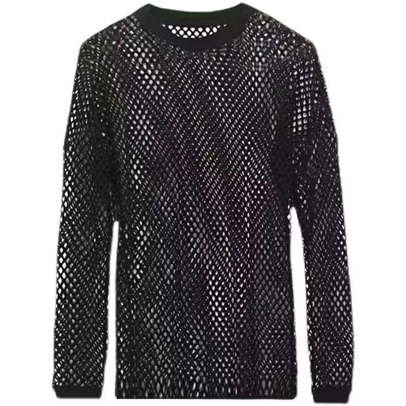 Men's Sexy Mesh Long Sleeve See-Through T-Shirt - Breathable Nightclub Wear