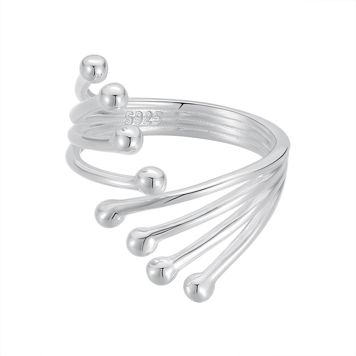 Meteor Ring: Women s S925 Sterling Silver, Minimalist Design, Open Flowing Texture Adjustable Open