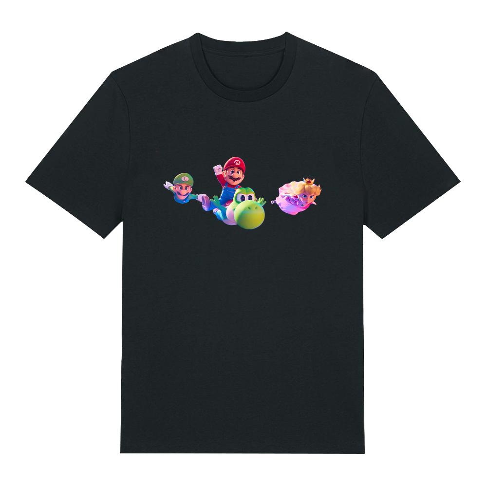 Super Mario Galaxy Cartoon Print T Shirts Pure Cotton Round Neck Short Sleeve T-Shirt Men Women Tops Streetwear Summer Tees XS чёрный