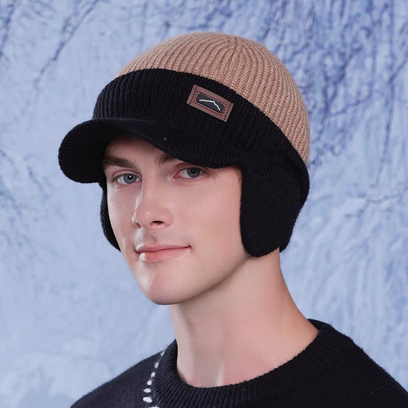 

Вязаная зимняя шапка-бини с ушками для мужчин, ветрозащитная и теплая, для катания на открытом воздухе