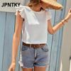 JPNTKY Women's Fashion Casual Solid Color Print O-Neck Short Sleeve Blouses & Shirts