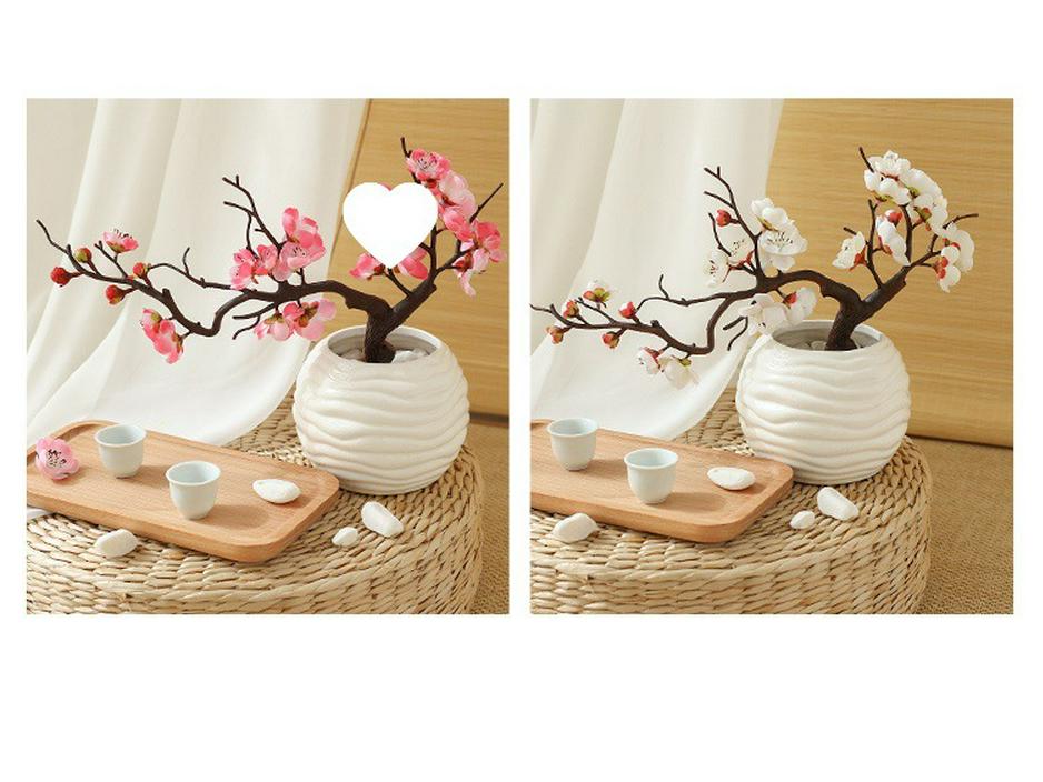 Artificial Plum & Peach Blossom Bonsai: Dried Flower Arrangement for Indoor Decoration