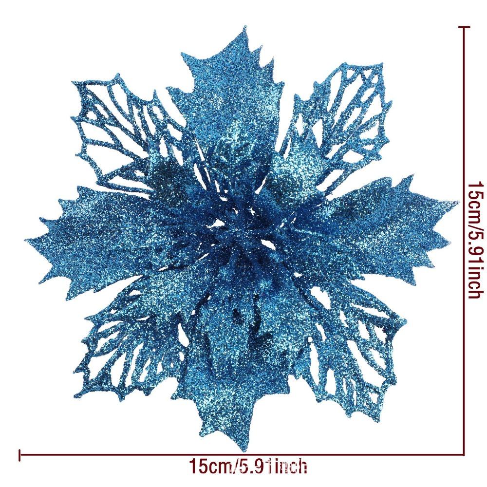 12PCS DIY Decoration Christmas Artificial Flowers 15CM Glitter Fake Flower Christmas Decor