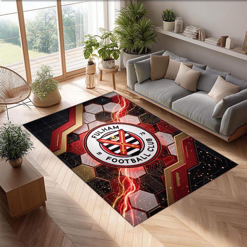 Fulham Football Print Crystal Velvet Rug, Comfortable Water Absorbent Non Slip Indoor Floor Carpet