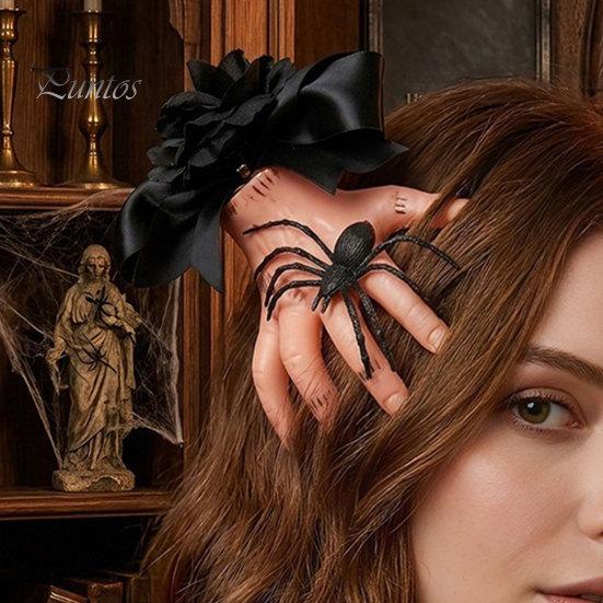 Spider Decoration Hairpin Halloween Hair Clip for Women, Girls, Realistic Severed Hand with Black Rose And Spider, Horror Accessory Party Bow