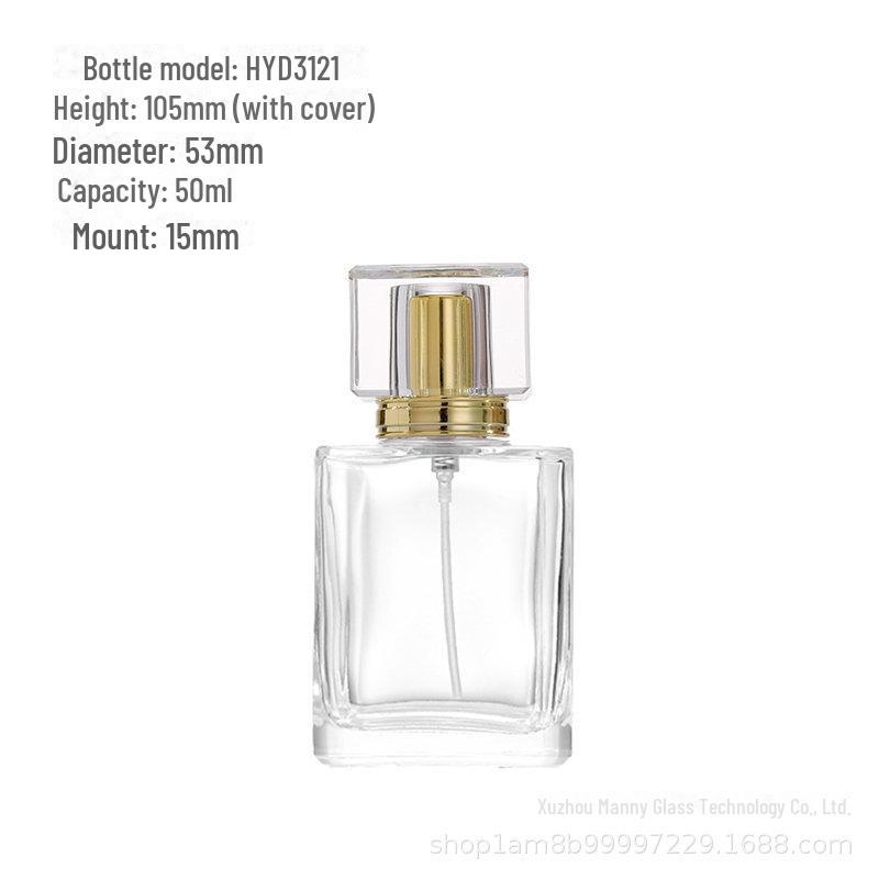 Square Transparent Glass Perfume Bottle - 25ml/50ml Spray & Water Replenishment