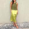 Summer Cotton Linen Dress for Women Casual Sleeveless Tunis Maxi Tank Dress Side Slit Beach Sun Dress