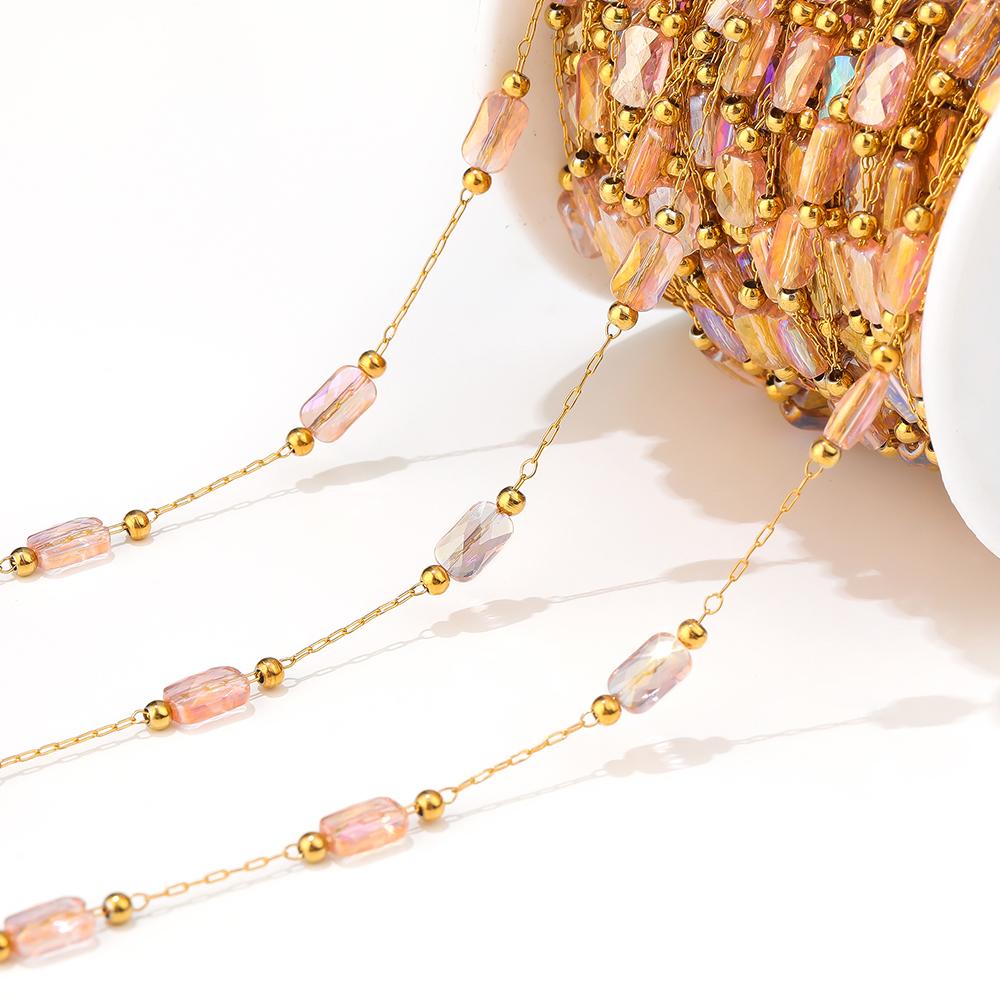 1 Meter Stainless Steel Rectangle Crystal Glass Chains for DIY Jewelry Ethnic Style Earrings Making Necklace Bracelets Findings