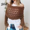 Double Sleeved Cardigan Scarf Sweater with Sleeves for Women Knitted Cable Wrap Shawl Casual Chic Oversized Shawl Shrugs Autumn Winter Retro Hollow