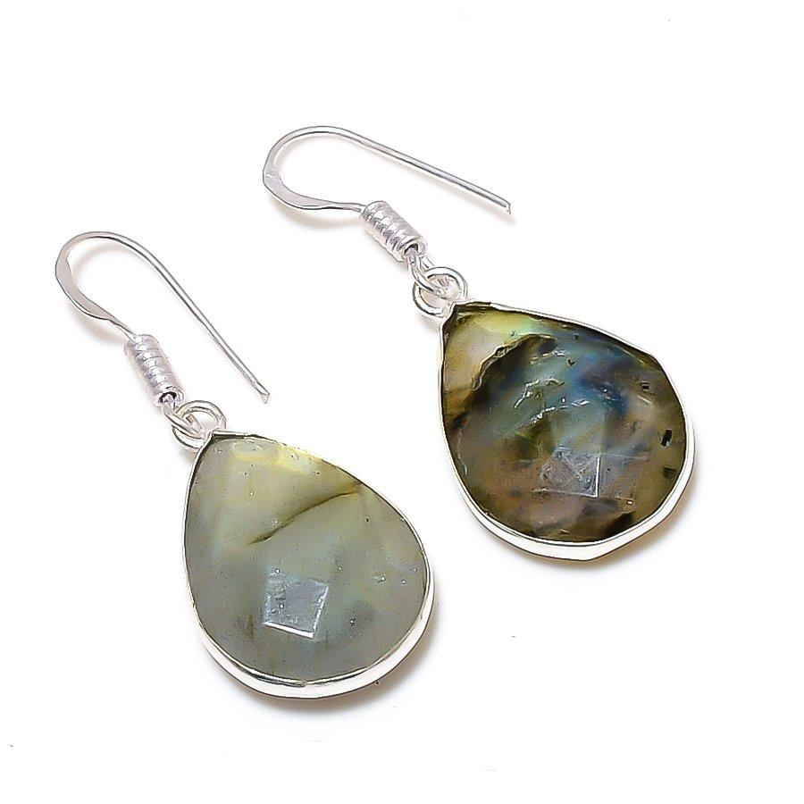 

Серьги ручной работы из стерлингового серебра 925 пробы с натуральным лабрадоритом 1,58 дюйма u8g67