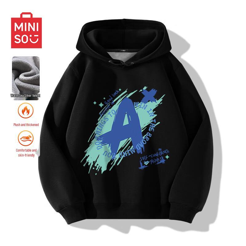 

MINISO Men s Fleece-Lined Hooded Letter Sweatshirt 2XL
