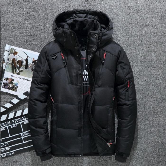 

Осенне-зимняя мужская куртка, модная, с длинными рукавами, теплая, утолщенная, с капюшоном, однотонная, на молнии XS чёрный