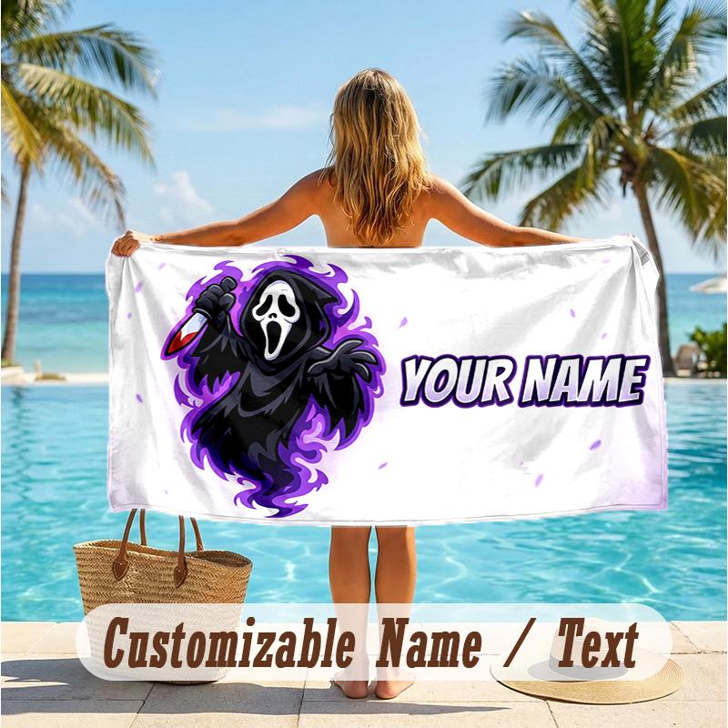 Custom Text Beach Towel, Soft Absorbent Swimming Multi-use TowelScream Ghostface