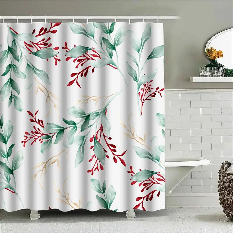 Tenda da Doccia Floreale ad Acquerello Rossa Verde Bianca Liner Decorativo da Bagno per Accessori Bagno Casa Design Moderno Personalizzabile