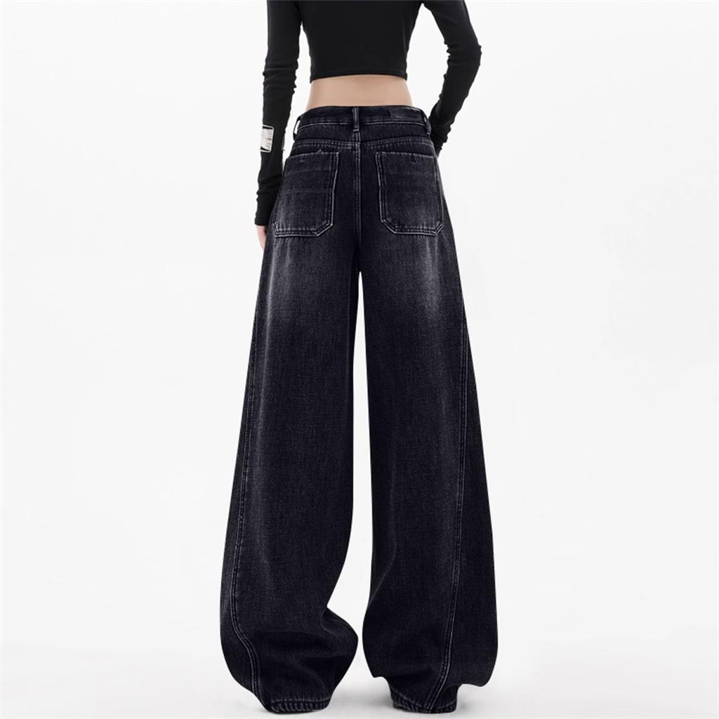 Women's Mid- Stretch Jeans Fashion Straight Leg Denim Pants With Pockets