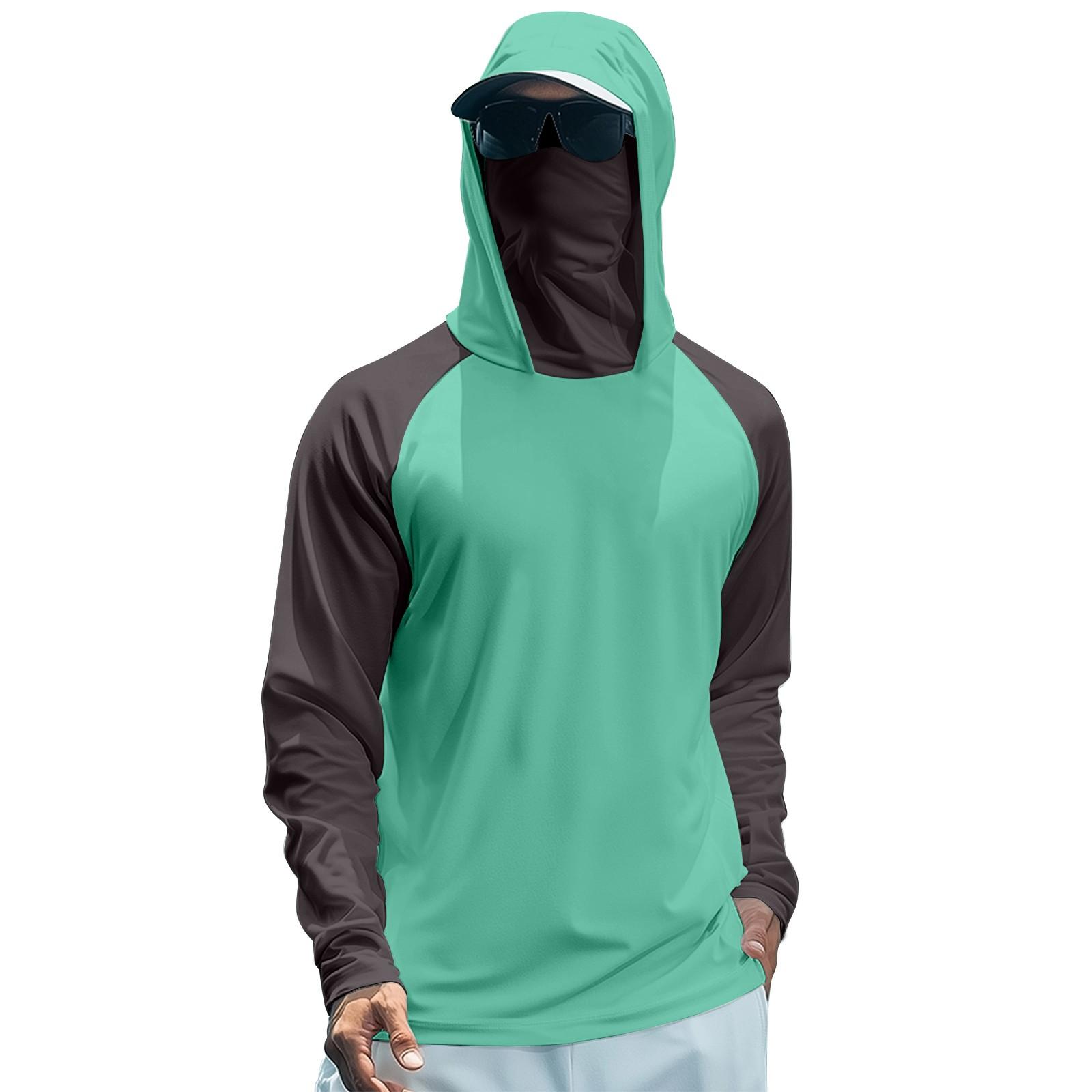 

Мужская летняя футболка с длинным рукавом, быстросохнущая, с цветными вставками, солнцезащитная одежда, для рыбалки, фитнеса, спорта, с капюшоном, с длинным рукавом XL