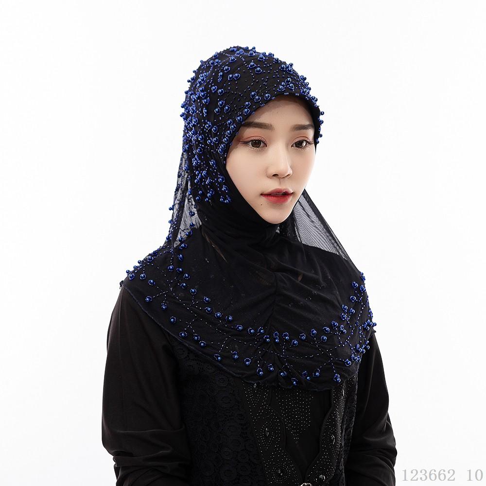 A Dropshipping / Spot / OEM Handmade Beaded Islamic Costumes Women's Scarf Muslim Headscarf