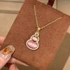 Vintage Chinese Pink Chalcedony Gourd Necklace Inlaid With Zircon Versatile Elegant Luxury Design Niche Collarbone Chain