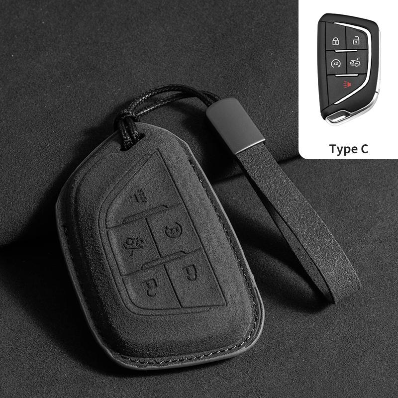 Interior Mouldings Suede Car Key Case Cover For Cadillac Escalade ESV SRX STS XT4 CT4 CT5 ATS CT6 CTS DTS XT5 Car Key Protective
