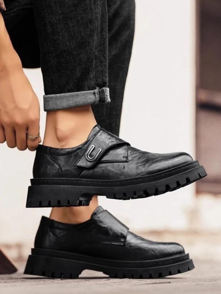 Platform Height Increasing Social Shoe Male Young Students Round Toe Low Price Leather Not Casual Cowhide 39 Men's Formal Shoes