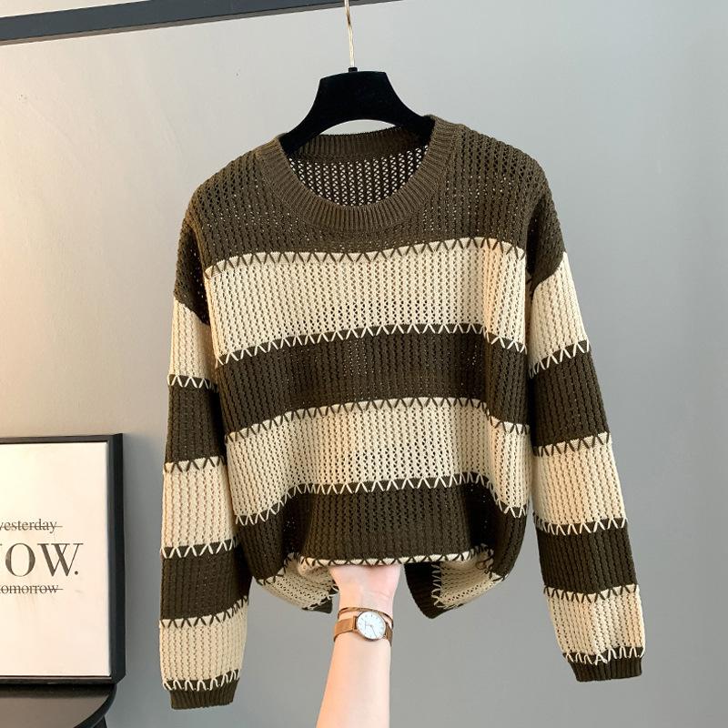 

DAFIFY Женская мода повседневная осень-зима полосатый принт длинный рукав O-образный вырез свитера One size