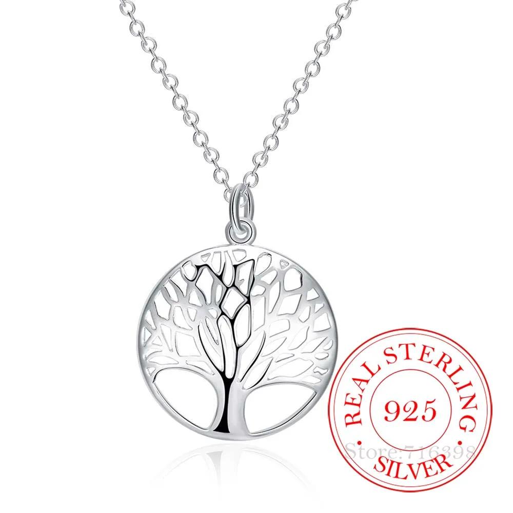 Lebensbaum Kristall Rund Kleiner Anhänger Halskette 925 Sterling Silber Schmuck Halskette Elegant Damen Schmuck Geschenk Drop Shipping
