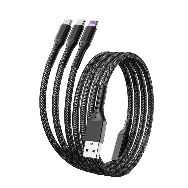 

3в1 66 Вт быстрая зарядка USB-кабель для телефона Lightning Type-C Micro-Usb Pd зарядное устройство адаптер для iPhone Android для планшета Samsung чёрный