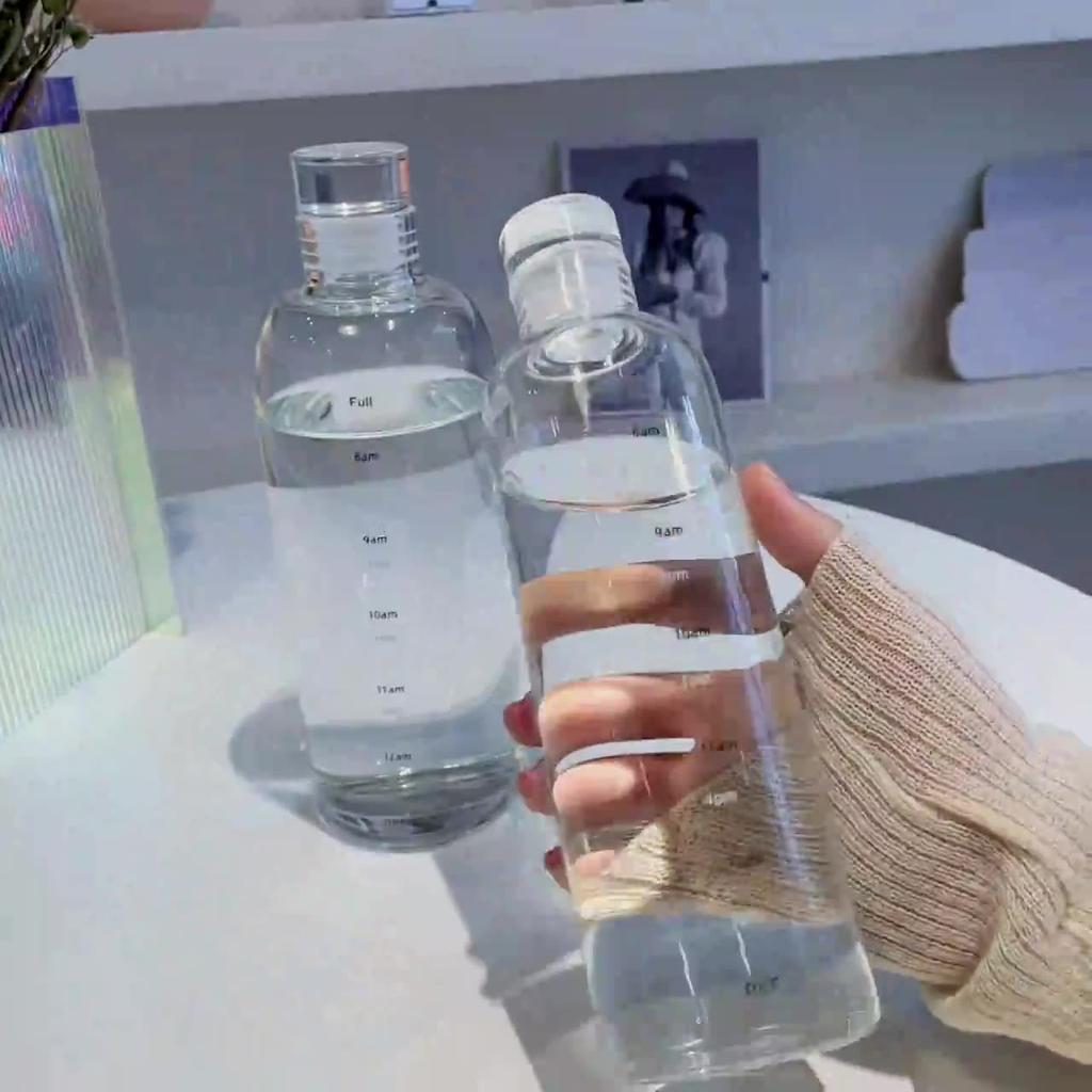 Water Bottle Xiaohongshu High Value Time Scale Cup Men and Women Car Transparent Plastic Cup Leak-proof Simple Internet Celebrity Water Cup