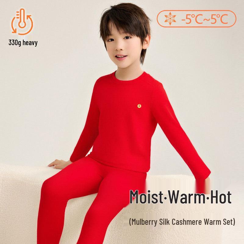 Silk & Cashmere Red Thermal Underwear Set for Kids - 2025 Zodiac Winter Style
