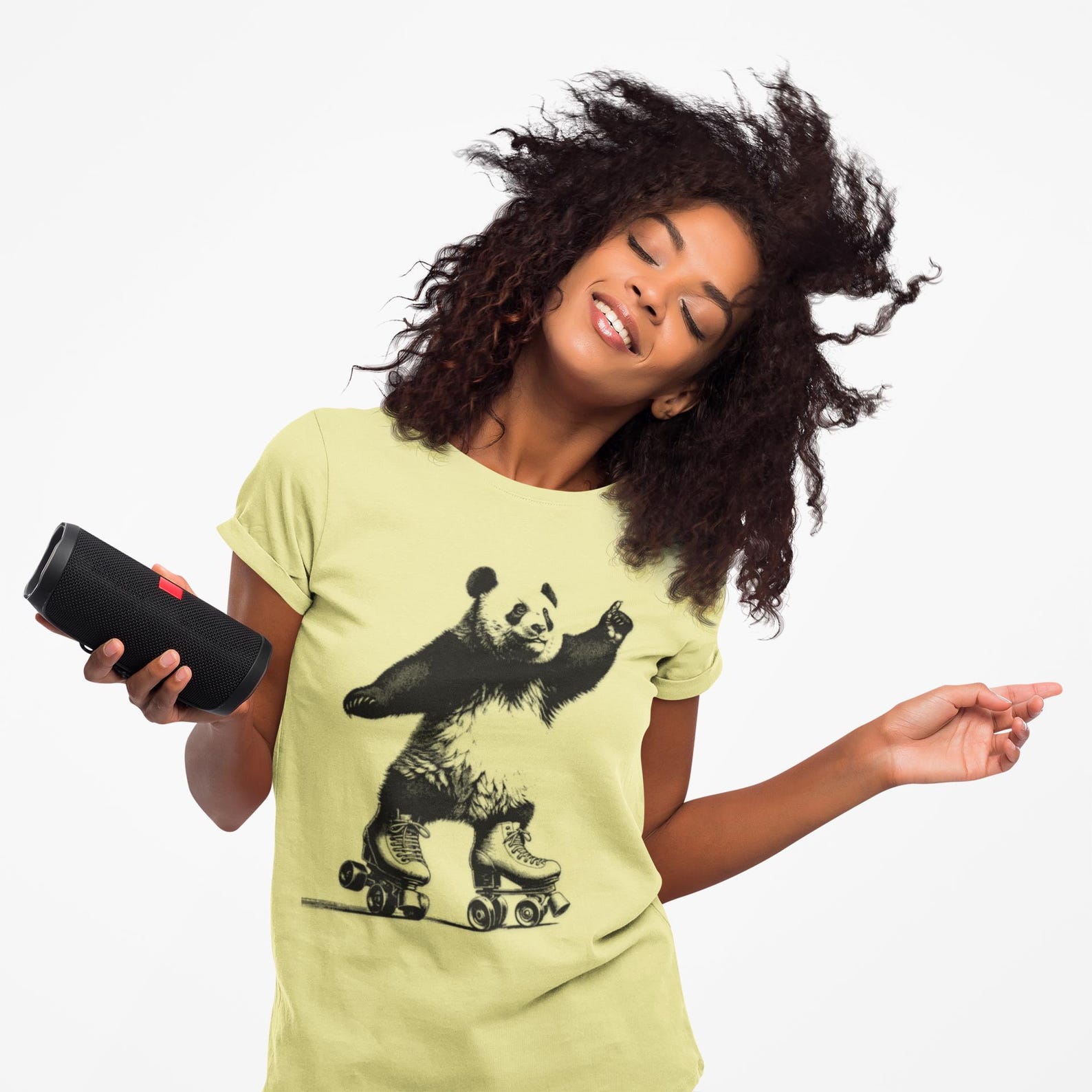 Playful Panda on Roller Skates T-Shirt L