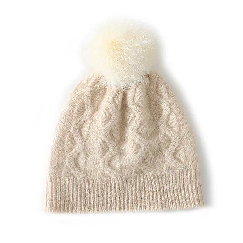 Cashmere hat women's simple foreign style European and American warm ear protection knitted pile hairball hat winter