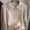 Fall Winter Pullover Women Button Turn Down Collar Long Sleeve Half Zip Knit Sweater