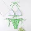 Women's Floral Print Two Piece Swimsuit Casual Halter Neck Bikini Set Adjustable Tie Sides Beachwear Swimwear