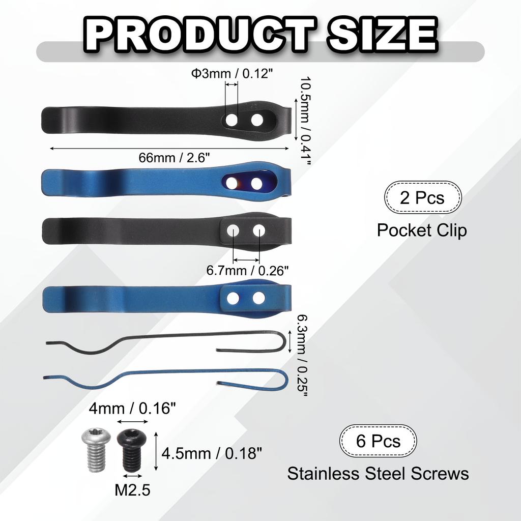 2Set Deep Carry Pocket Clip 2.6"(66mm) Length Universal Folding Knife Pocket Back Clip with Screws Man Knife Replacement Parts