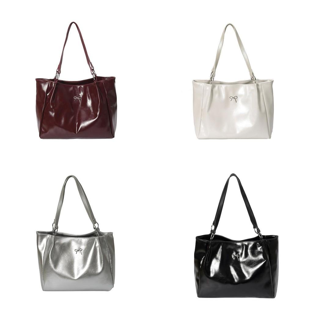 Color Simple Solid Bow Decoration Large Capacity Women Casual Tote Bag For Daily